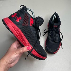 Under Armour High Top Red and Black Shoes SZ 5.5 Youth
